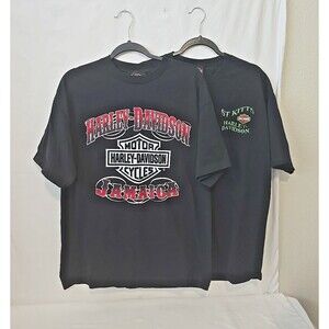 PAIR of Harley Davidson XL T Shirts  St. Kitts & Jamaica Black Travel Motorcycle